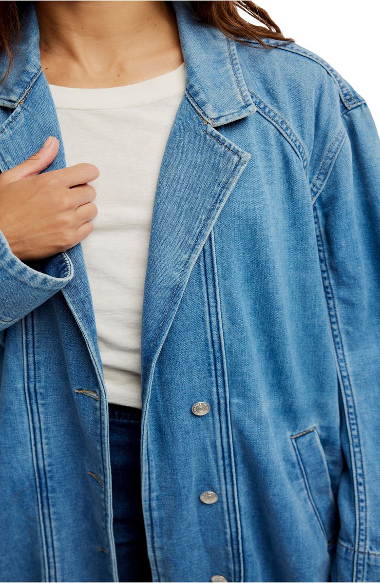 Free People Monique Longline Denim Duster, Alternate, color, Sunlight Blue