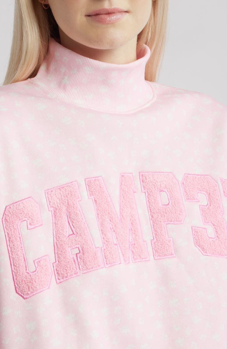 HAPPY CAMP3R Ditsy Daisy Logo Appliqué Mock Neck Graphic Sweatshirt, Alternate, color, Baby Pink