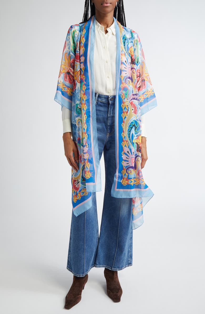Etro Multicolor Paisley Silk Cape Scarf, Main, color, 