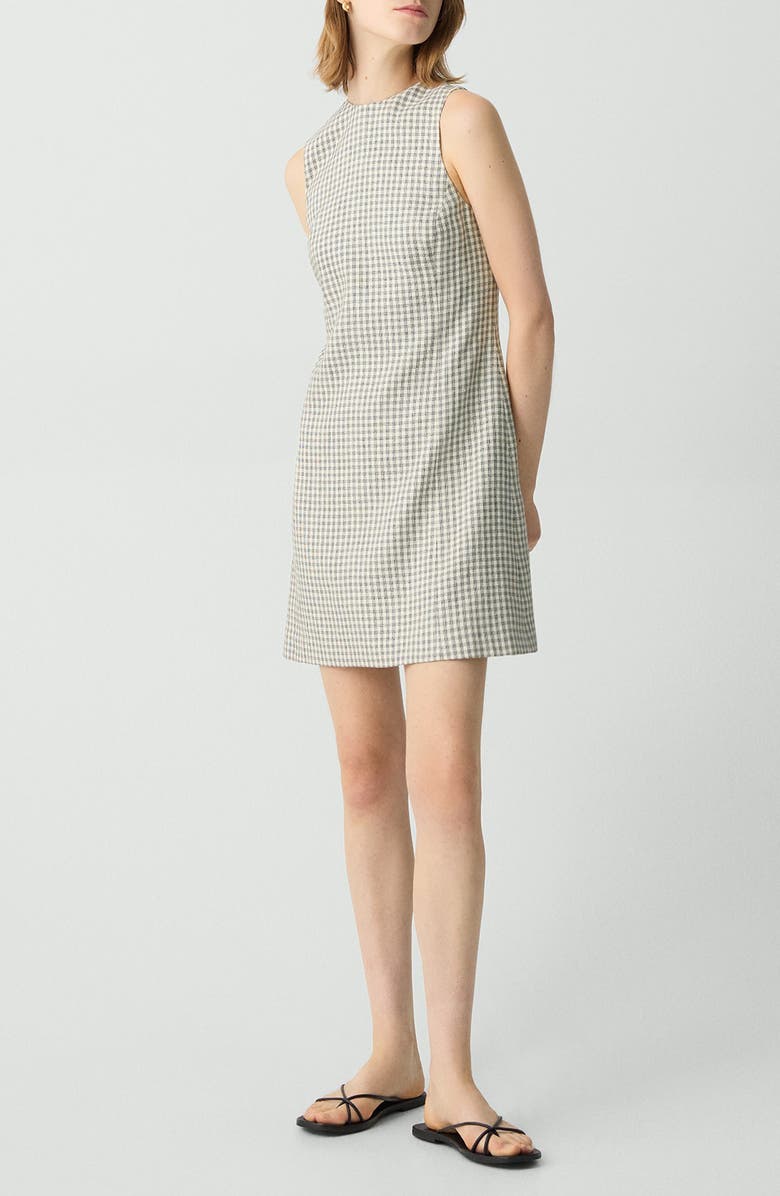 Theory Check Linen Blend Minidress, Alternate, color, Cream Multi
