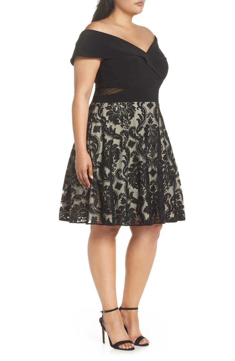 Xscape Evenings Xscape Off the Shoulder Embroidered Skirt Dress, Alternate, color,