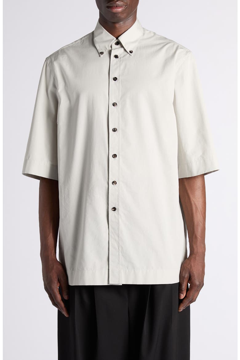 Relaxed Fit Short Sleeve Cotton Poplin Button-Down Shirt, Main, color, 1427 PEARL GREY