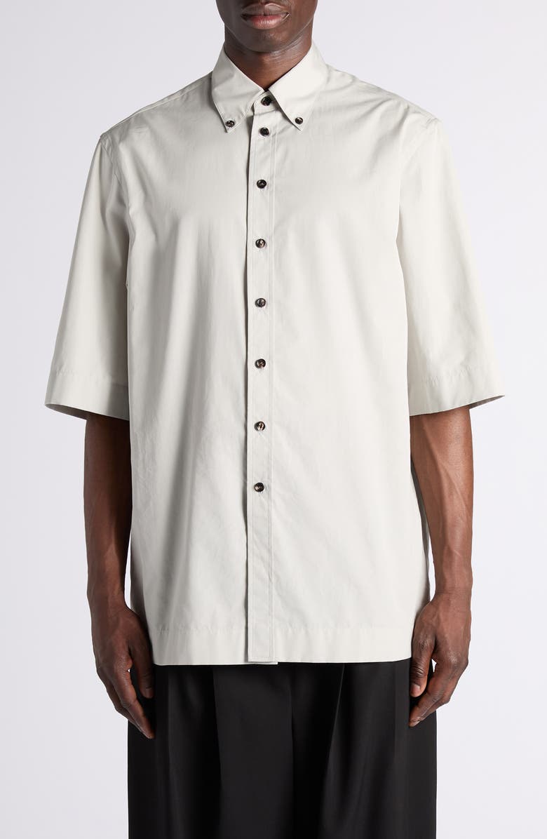 Bottega Veneta Relaxed Fit Short Sleeve Cotton Poplin Button-Down Shirt, Main, color, 1427 Pearl Grey
