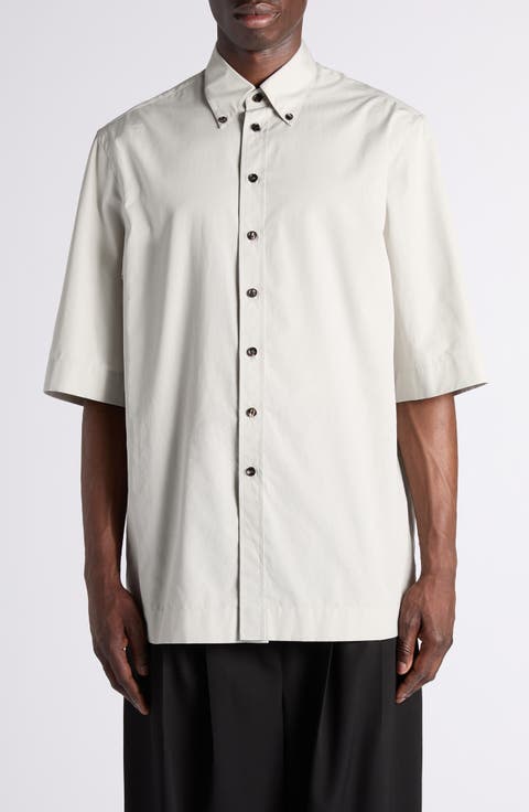 Relaxed Fit Short Sleeve Cotton Poplin Button-Down Shirt