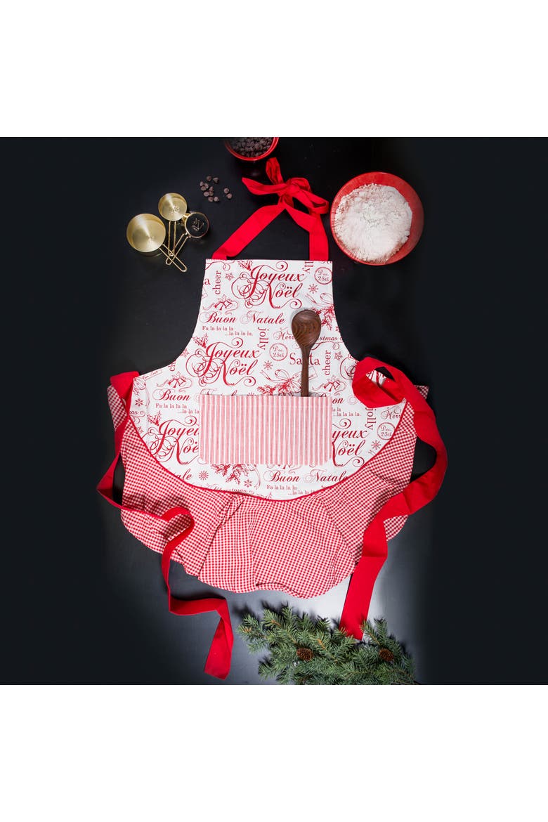 Cotton Ruffle Apron, Alternate, color, Joyeux Noel