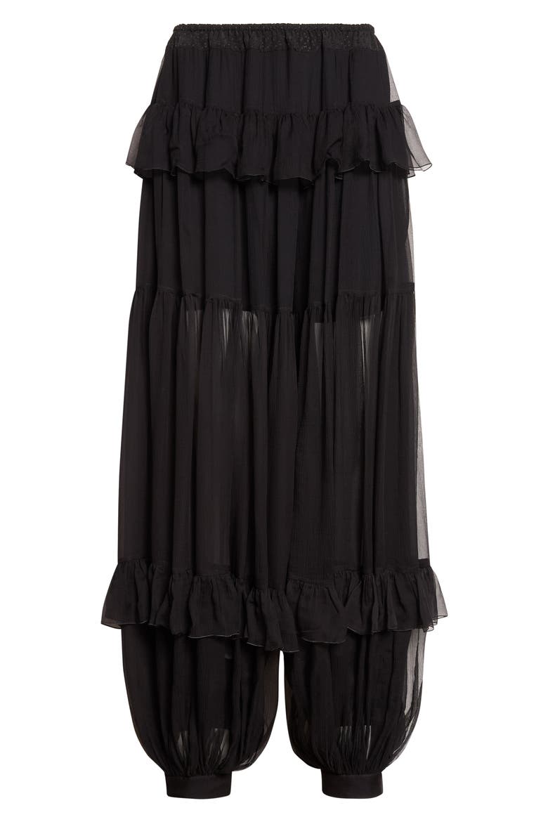 Ruffle Tiered Silk Mousseline Bubble Skirt, Alternate, color, BLACK