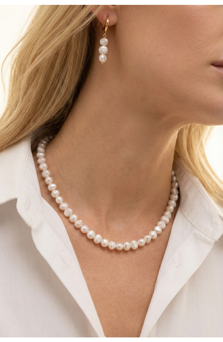 Joey Baby Freshwater Pearl 18K Gold Plated Necklace And Earring Set, Alternate, color, 18K Gold Plated / White Pearl
