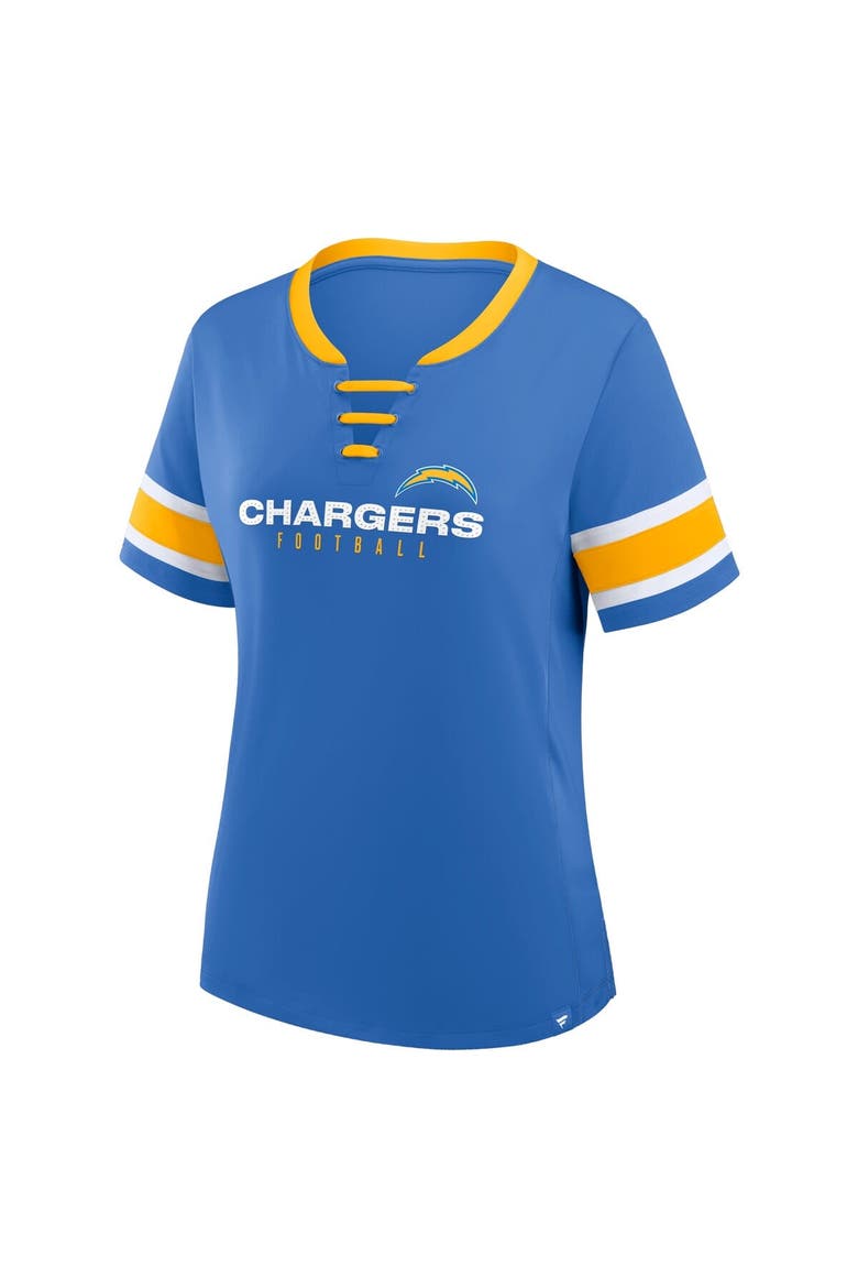 Women's Fanatics Powder Blue Los Angeles Chargers Redzone Draw Play Athena Lace-Up T-Shirt, Alternate, color, Powder Blue
