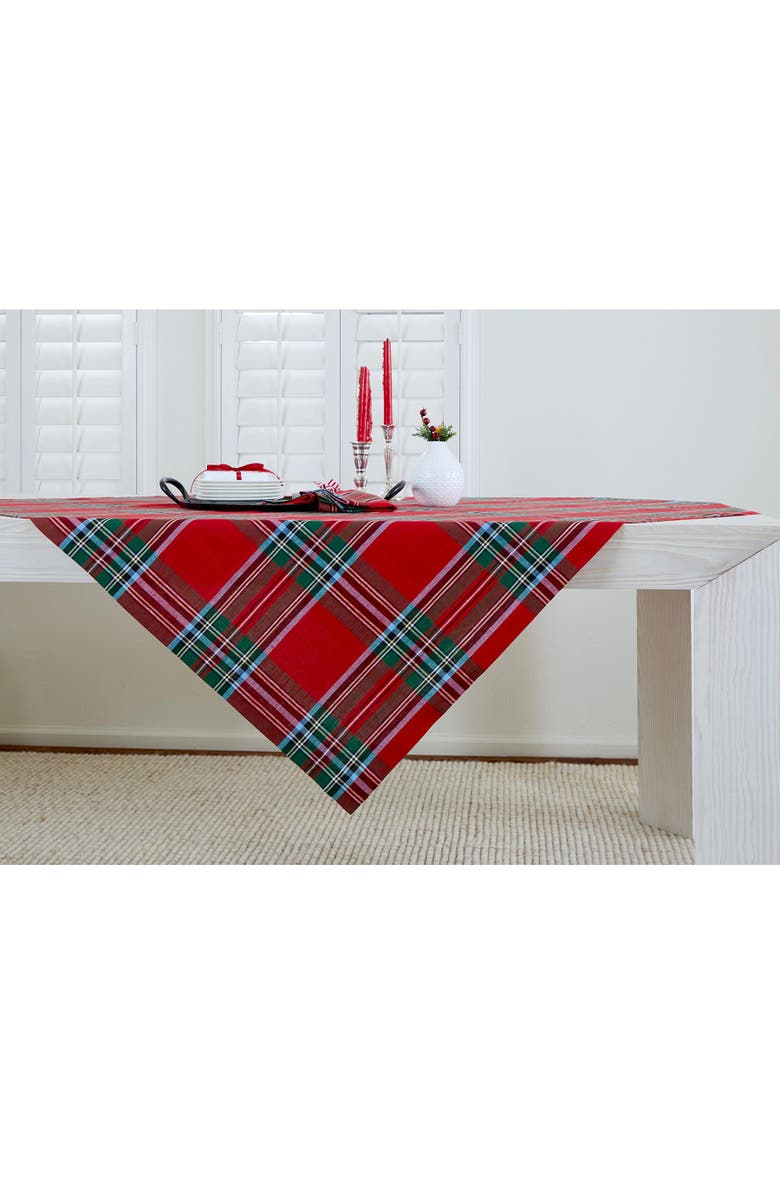 Solino Home Linen Table Throw - Madras Holiday Plaid, 52" x 52", 52" x 52", Main, color, Red