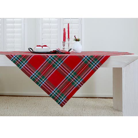 Linen Table Throw - Madras Holiday Plaid, 52" x 52", 52" x 52"