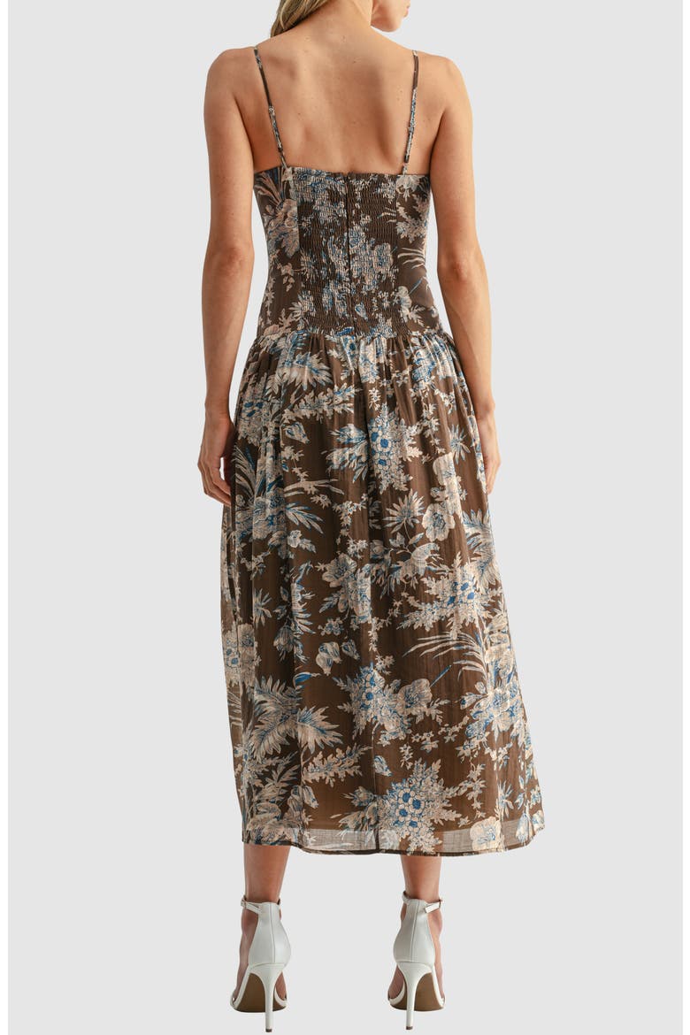 Square Neck Floral Tiered Midi Dress, Alternate, color, BROWN BLUE FLORAL