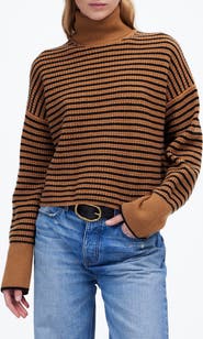 Madewell Stripe Wool Waffle Knit Turtleneck Sweater