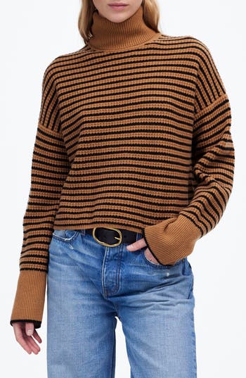 MADEWELL MADEWELL STRIPE WOOL WAFFLE KNIT TURTLENECK SWEATER 