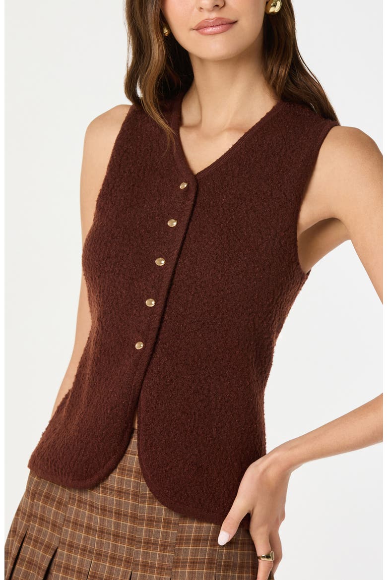 Textured Longline V-Neck Vest, Alternate, color, BROWN