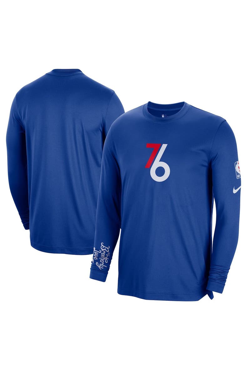 Nike Men's Nike Blue Philadelphia 76ers 2022/23 City Edition Pregame Warmup Long Sleeve Shooting Shirt, Main, color, 