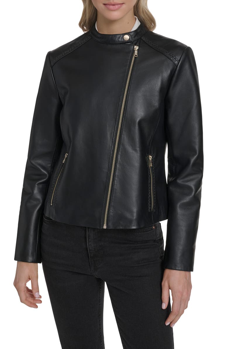 Cole Haan Signature Band Collar Racer Jacket, Alternate, color, Black