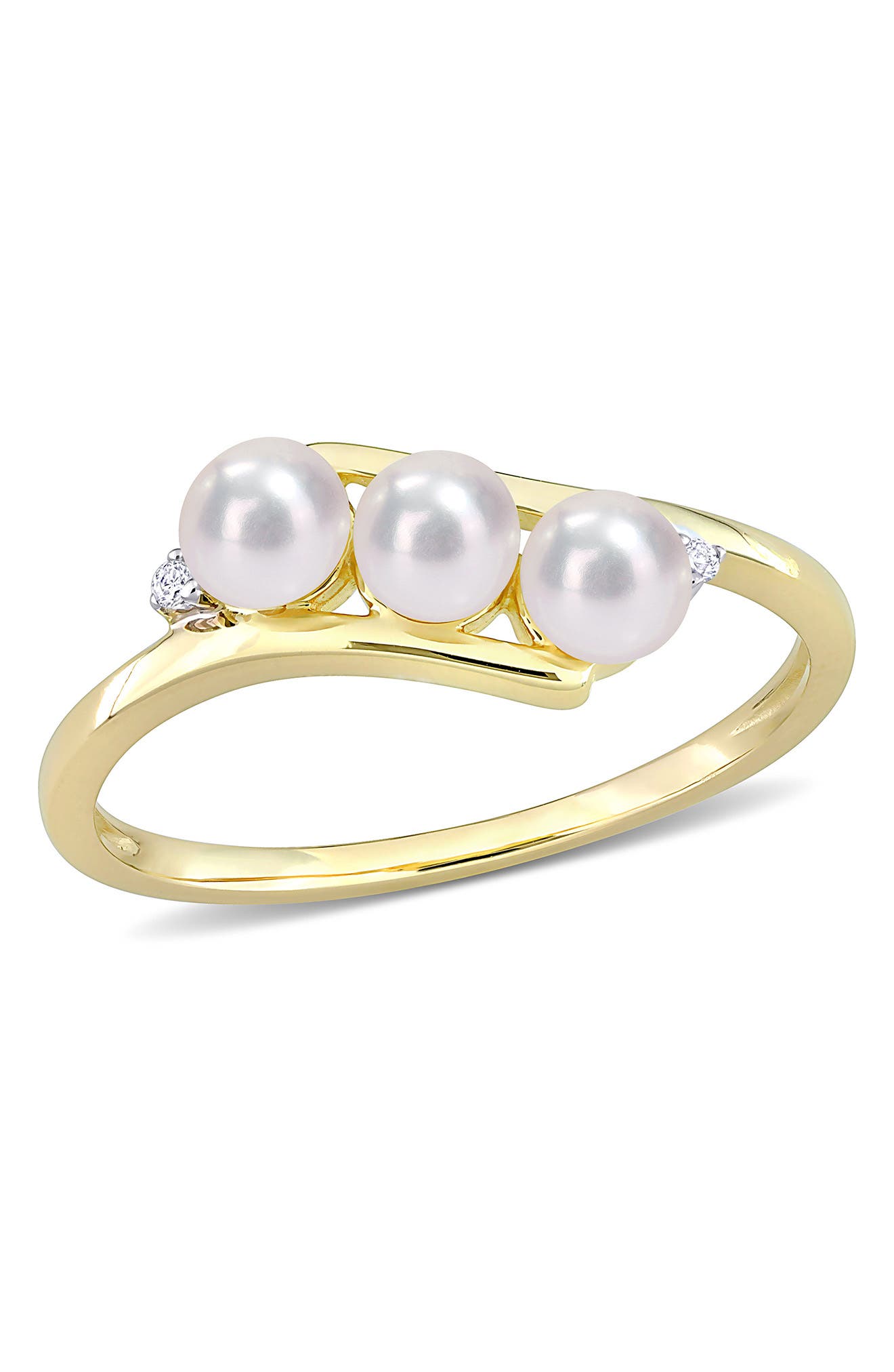 DELMAR 3.5–4mm White Cultured Freshwater Pearl & Diamond Ring - 0.01ct.
