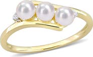 DELMAR 3.5–4mm White Cultured Freshwater Pearl & Diamond Ring - 0.01ct.