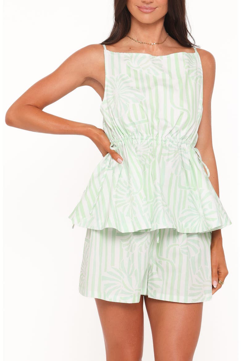 Rory Gingham Cotton Peplum Tank, Main, color, JADE PAINTED STRIPE