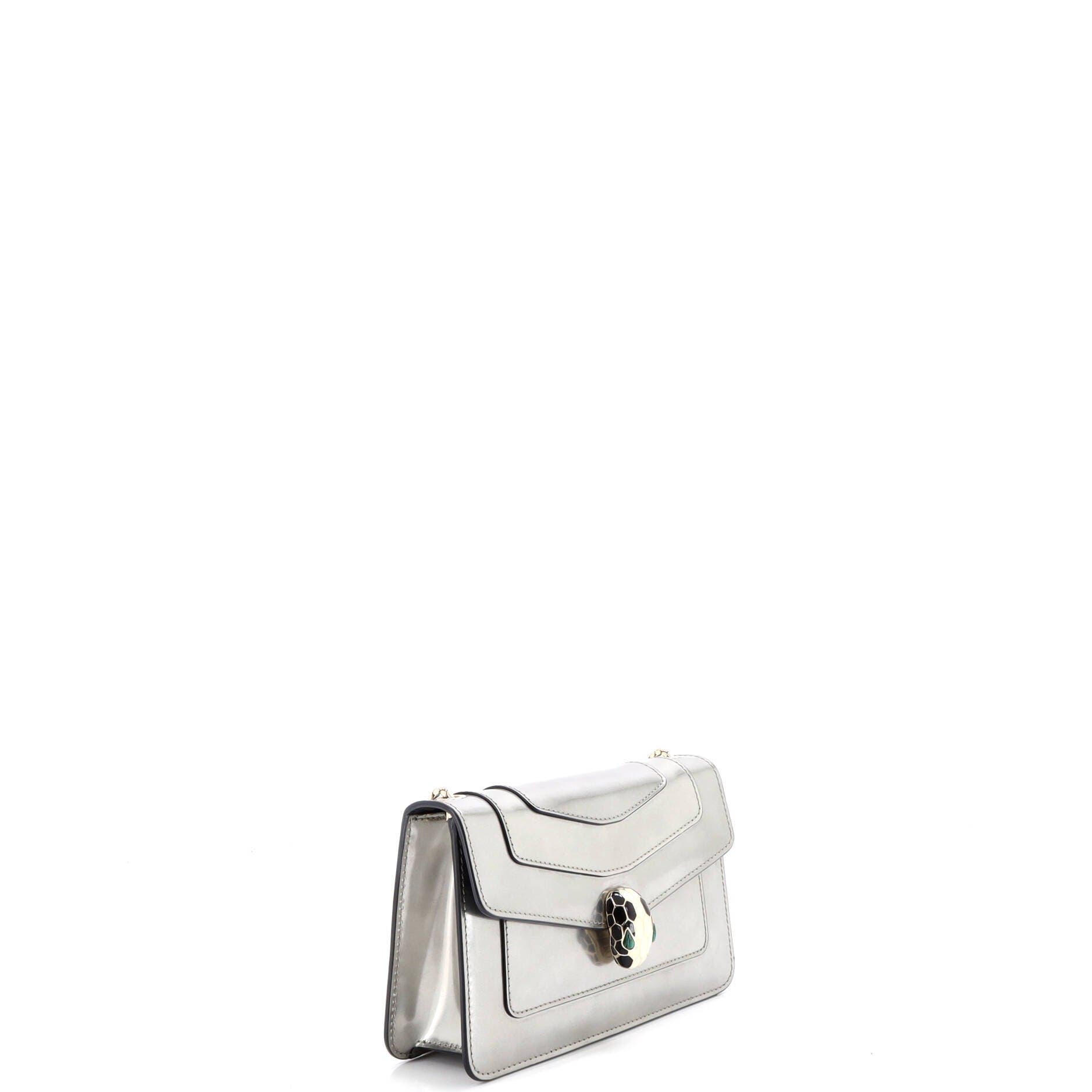 Serpenti Forever Shoulder Bag Metallic Leather Small, Alternate, color, Metallic Silver