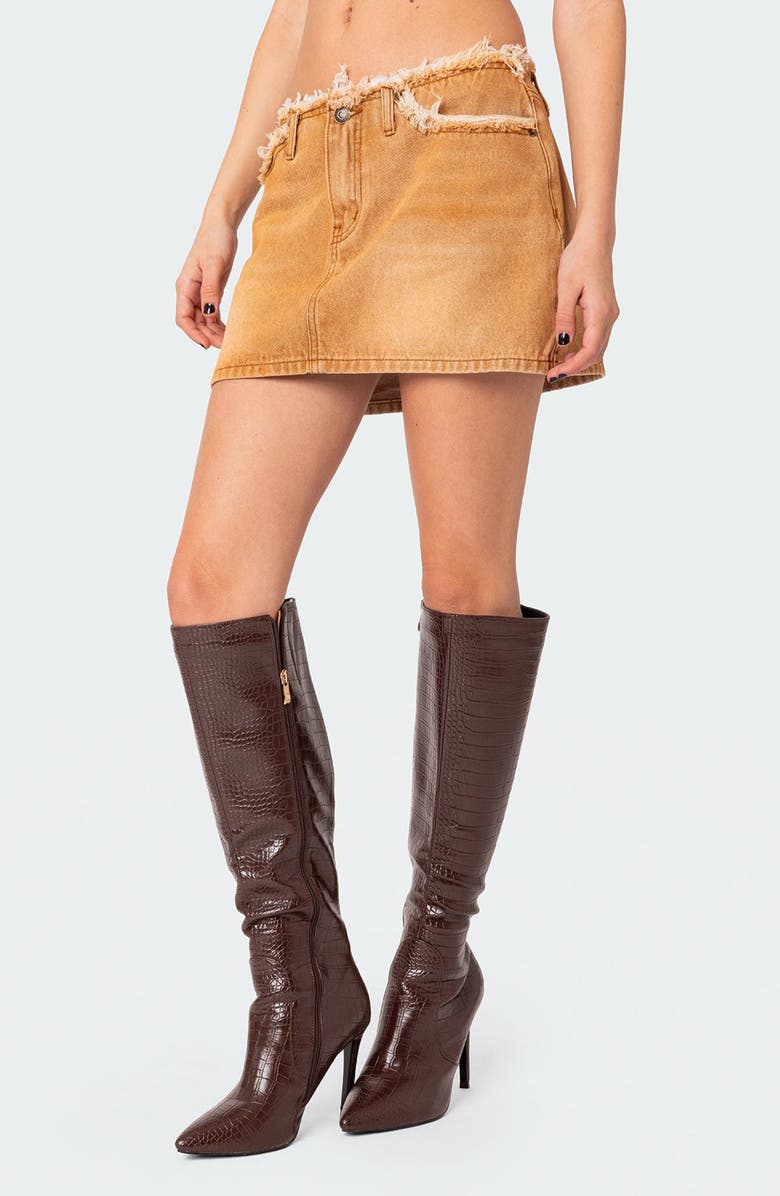 EDIKTED Ariah Distressed Denim Miniskirt, Alternate, color, 