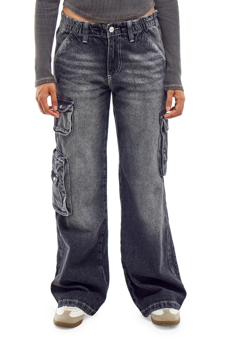 Y2K Low Rise Cargo Jeans, Main, color, WASHED BLACK