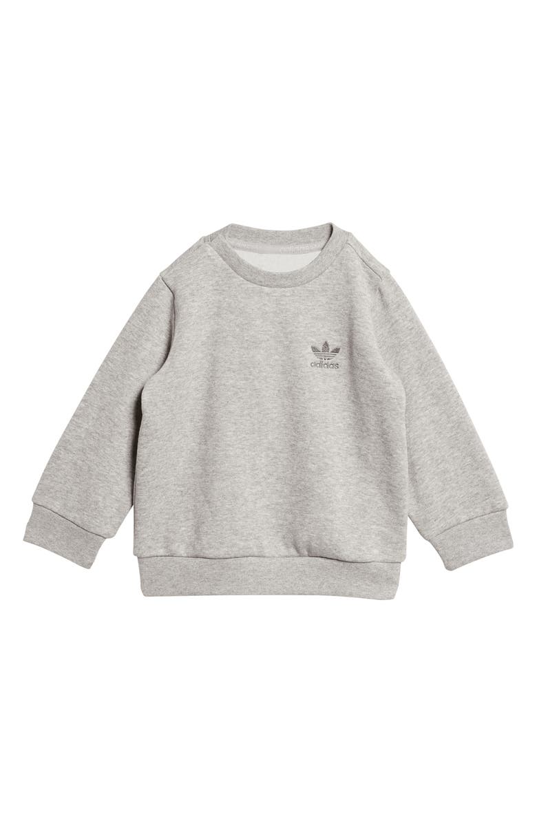 adidas Trefoil Essentials Crewneck Sweatshirt & Joggers Set, Alternate, color, Medium Grey Heather