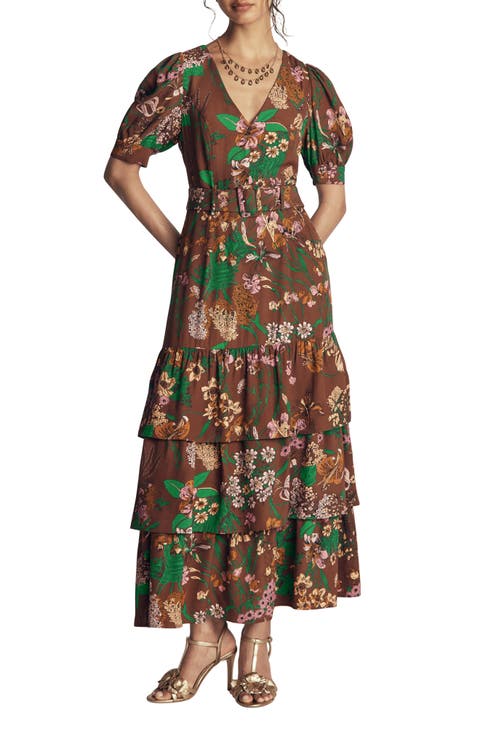 V-Neck Tiered Midi Dress