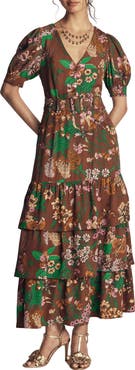 Boden V-Neck Tiered Midi Dress
