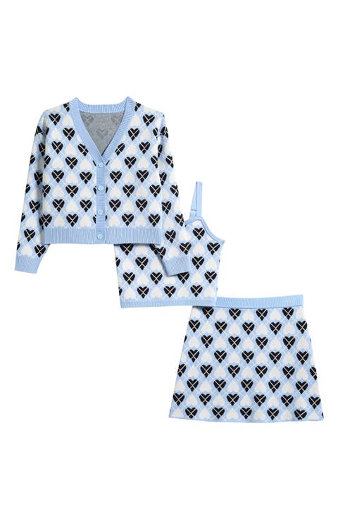 Kids' Heart Argyle Cardigan, Camisole & Skirt 3-Piece Set (Big Kid)