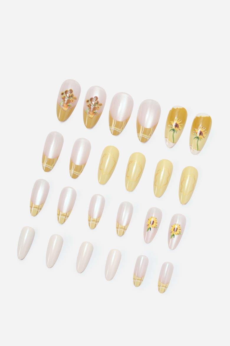 Van Gogh Sunflowers Almond Press On Nails, Alternate, color, Yellow
