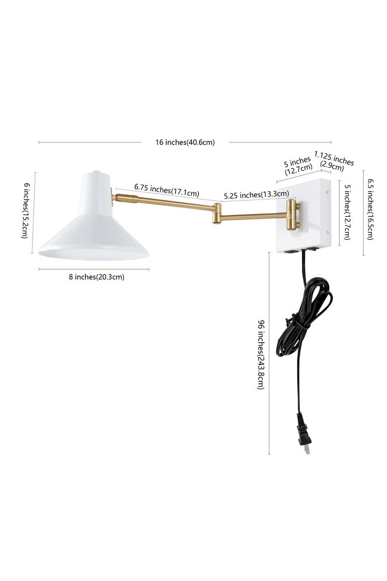 Hygge Swing Arm 1-Light Modern Midcentury Iron USB Charging Port LED Sconce, Alternate, color, White