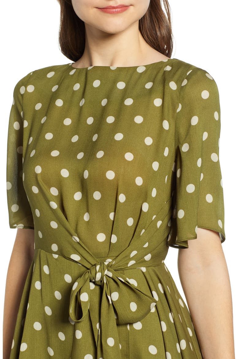 Chriselle Lim Marie Handkerchief Hem Midi Dress, Alternate, color, CREAM/ OLIVE