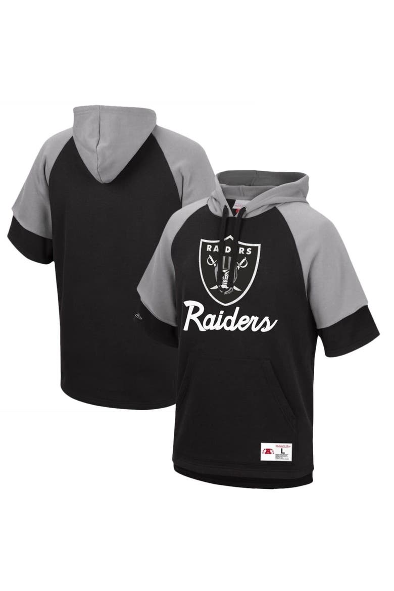Men's Mitchell & Ness Black Las Vegas Raiders Home Advantage Raglan Short Sleeve Pullover Hoodie, Main, color, Black