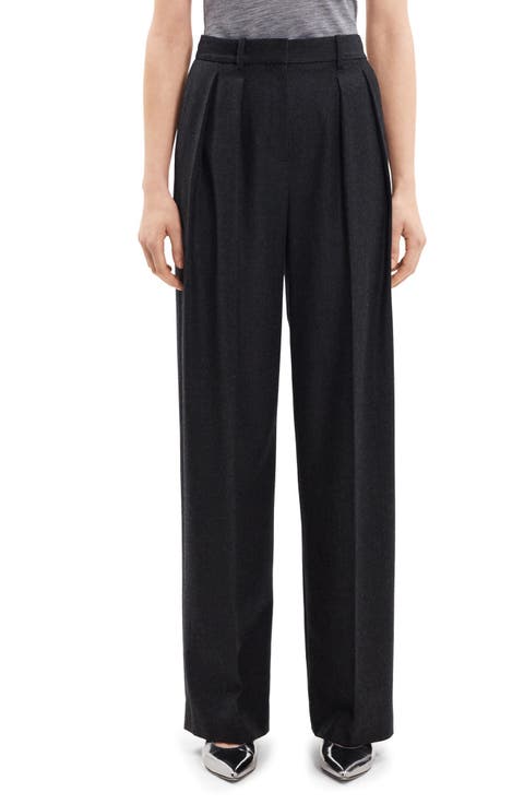 Pleated Straight Leg Wool Pants