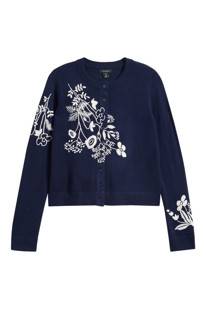 Embroidered Floral Button Front Cardigan, Alternate, color, CLASSIC NAVY