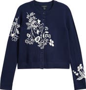 Halogen® Embroidered Floral Button Front Cardigan