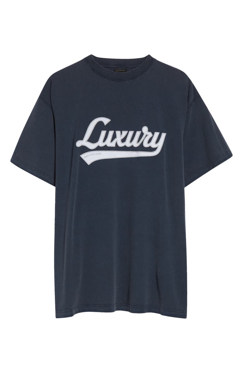 Balenciaga Medium Fit Luxury Cotton T-Shirt, Alternate, color, 8593 Washed Navy/ White