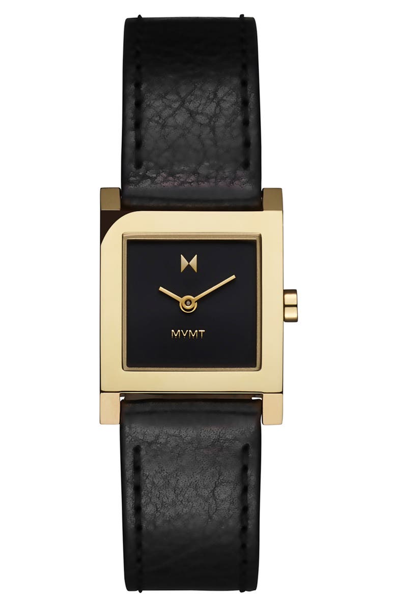 MVMT Marquee Square Leather Strap Watch, 22mm, Main, color, Black