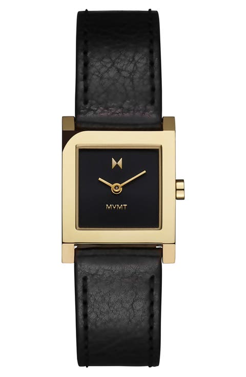 Marquee Square Leather Strap Watch, 22mm