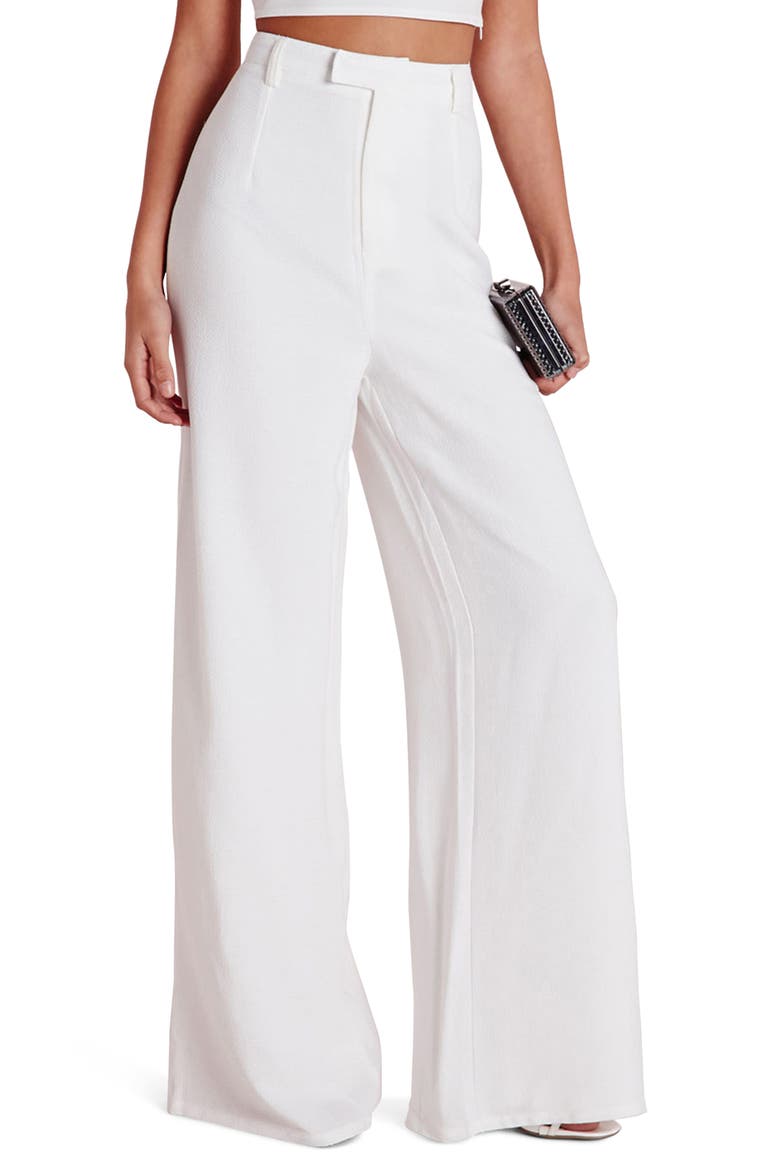 High Waist Wide Leg Crepe Trousers, Main, color, WHITE