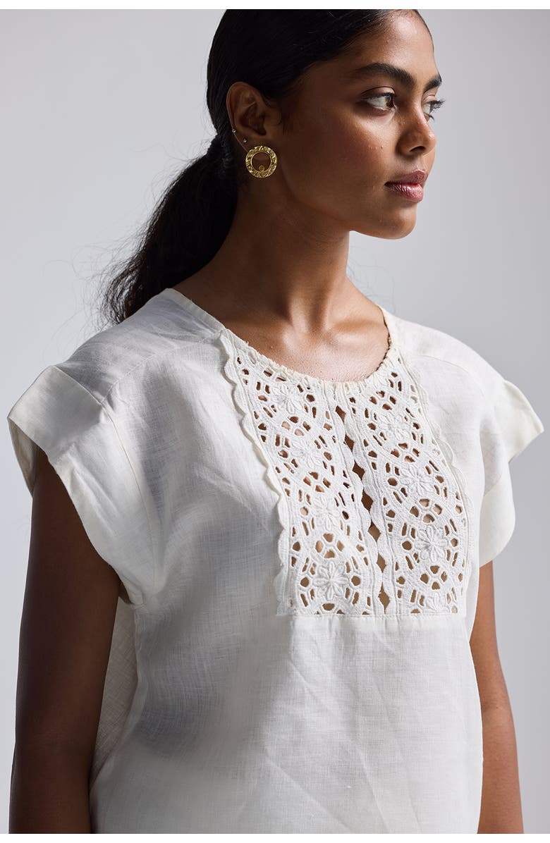 Reistor Boxy Top with Embroidered Lace Detail, Alternate, color, Shell Off-White