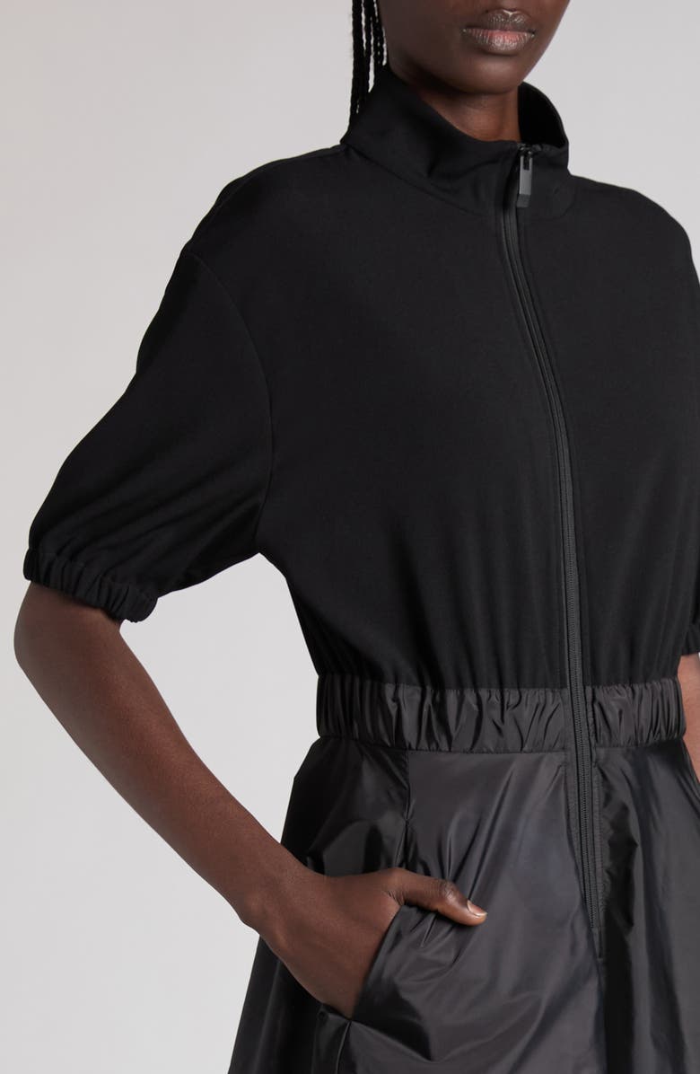 Moncler Mixed Media A-Line Dress, Alternate, color, Black