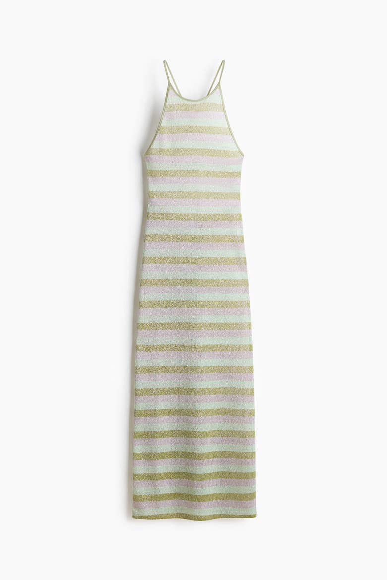 Shimmering Tie-back Dress, Alternate, color, Olive green/striped