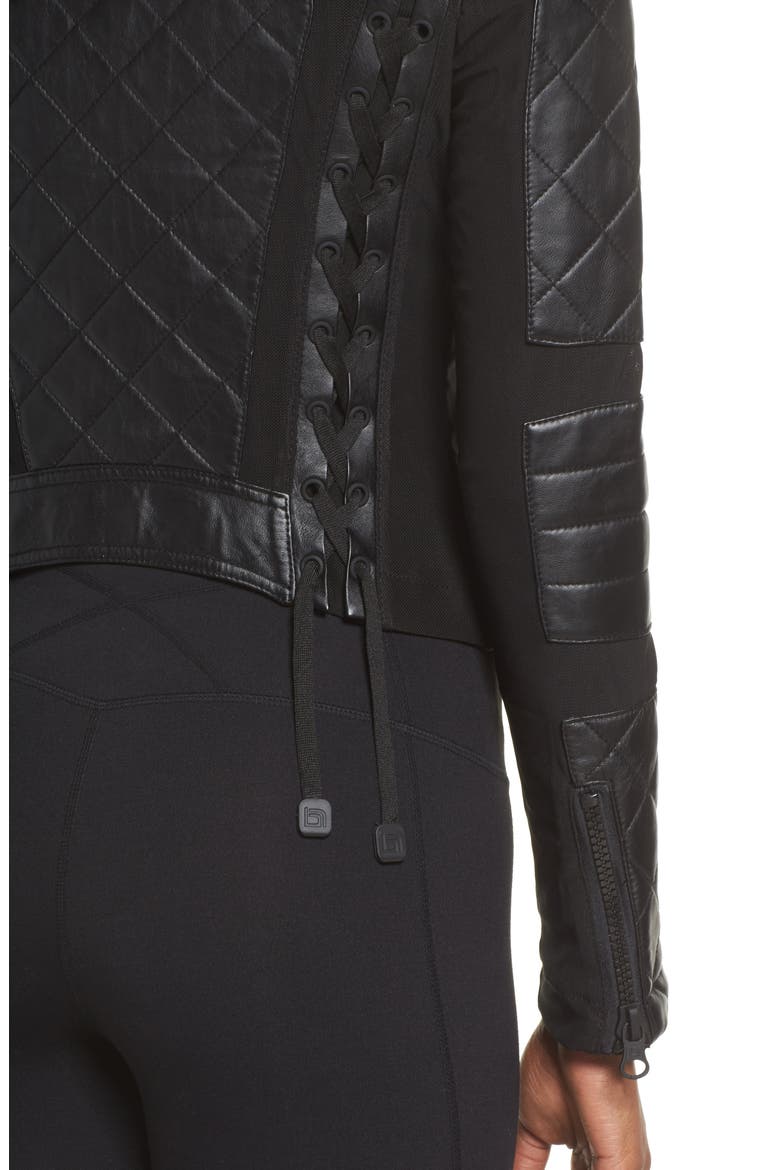 Leather & Mesh Moto Jacket, Alternate, color, BLACK