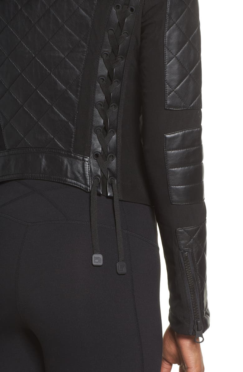 Blanc Noir Leather & Mesh Moto Jacket, Alternate, color,