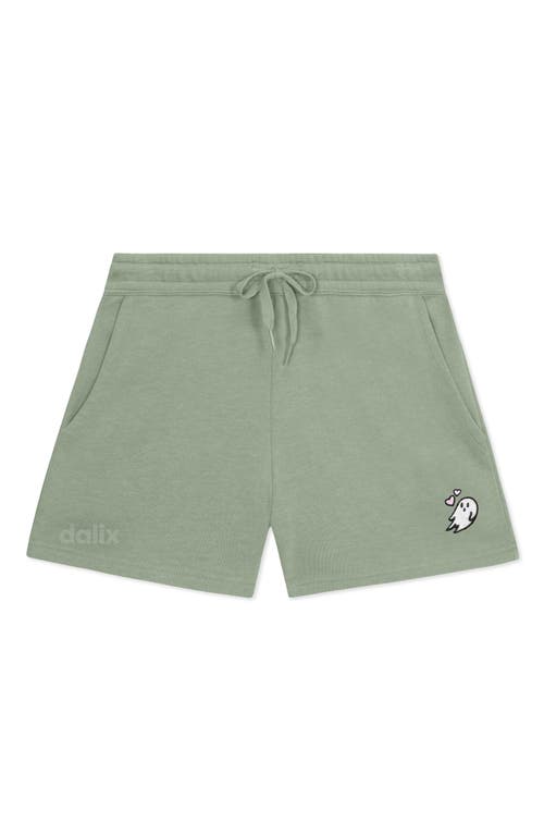 Dalix Womens Heartly Ghost Midweight Washed Fleece Shorts In Green