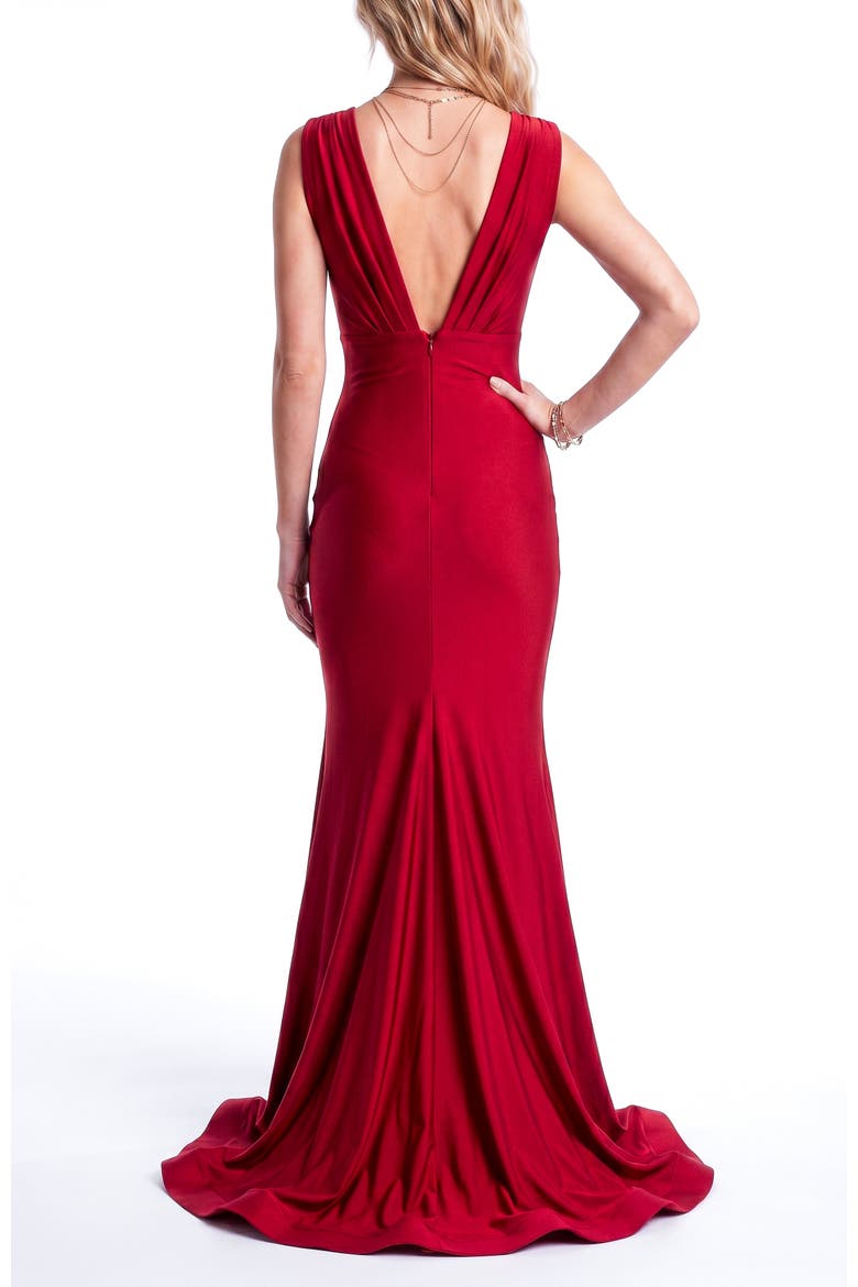 Plunging V-Neck Draped Mermaid Gown, Alternate, color, Red