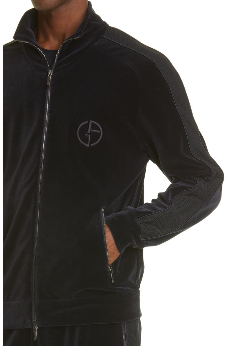 Monogram Logo Velvet Track Jacket, Alternate, color, BLACK