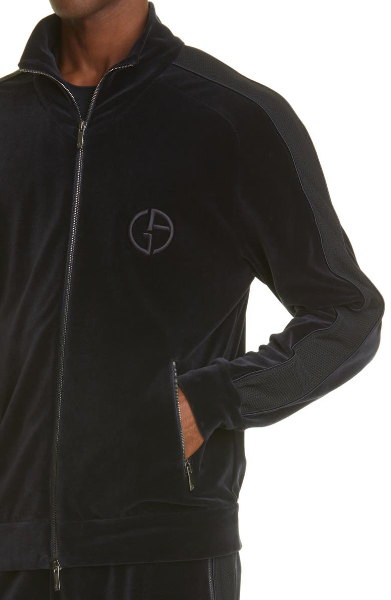 Giorgio Armani Monogram Logo Velvet Track Jacket, Alternate, color, 
